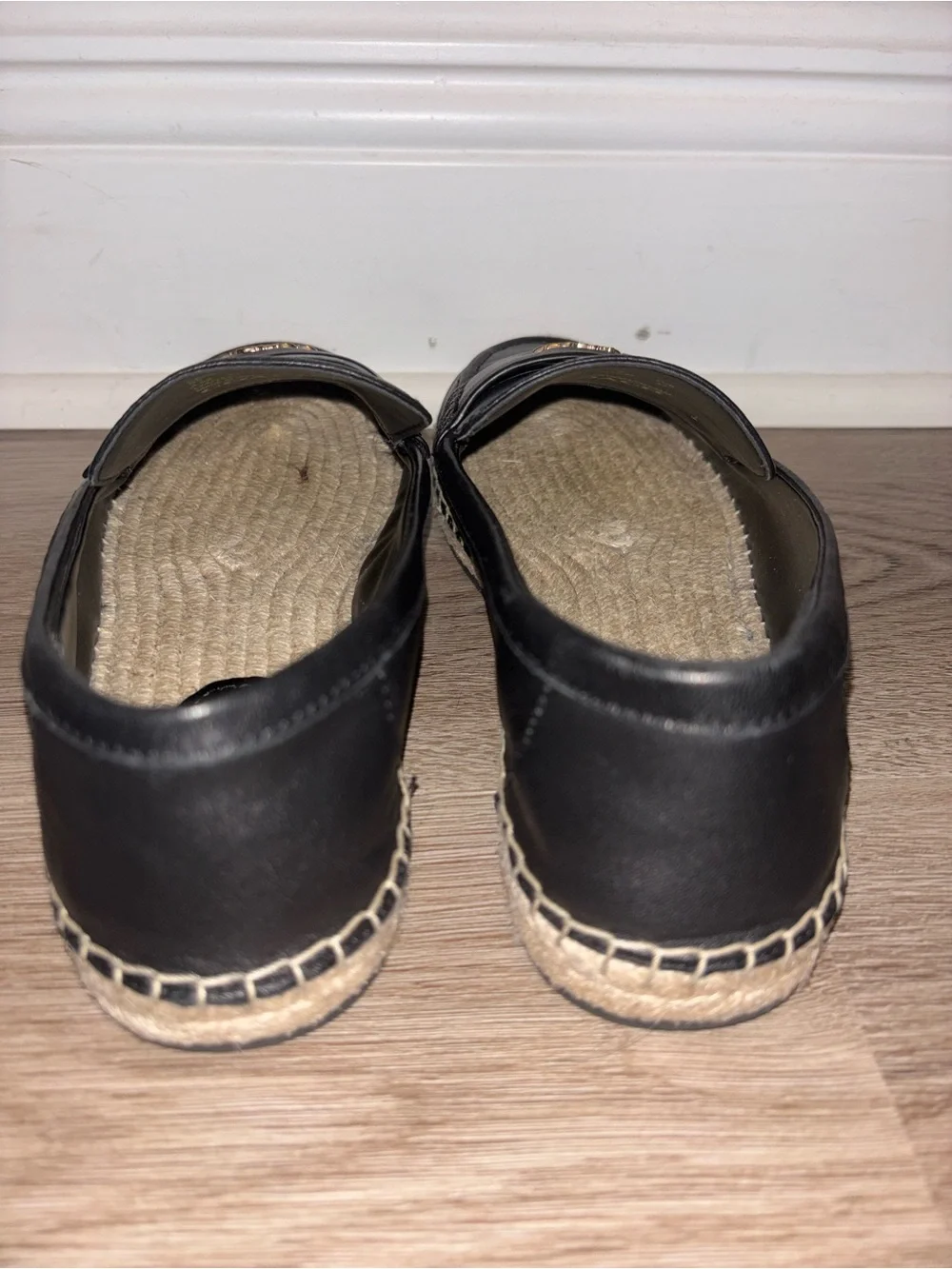 Coach Black Leather Espadrille Loafers with Braided Rope Sole size 6.5 B